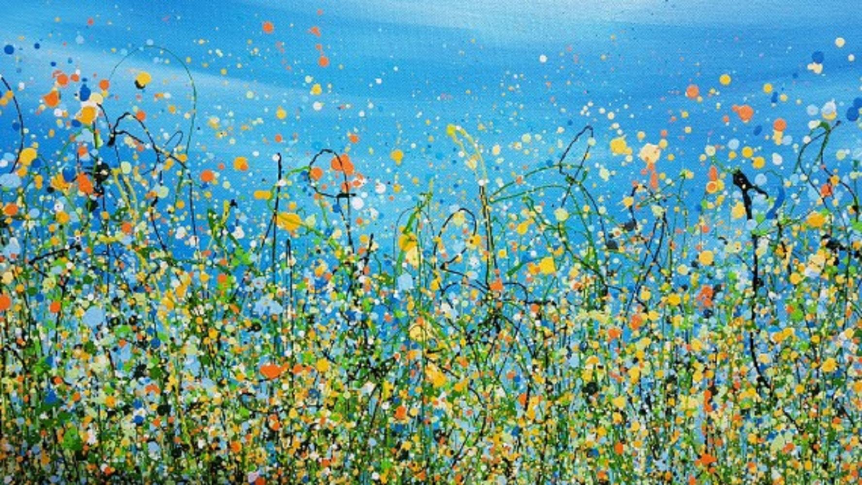 Sunny Side Up #2, abstract floral painting, landscape painting  - Painting by Lucy Moore