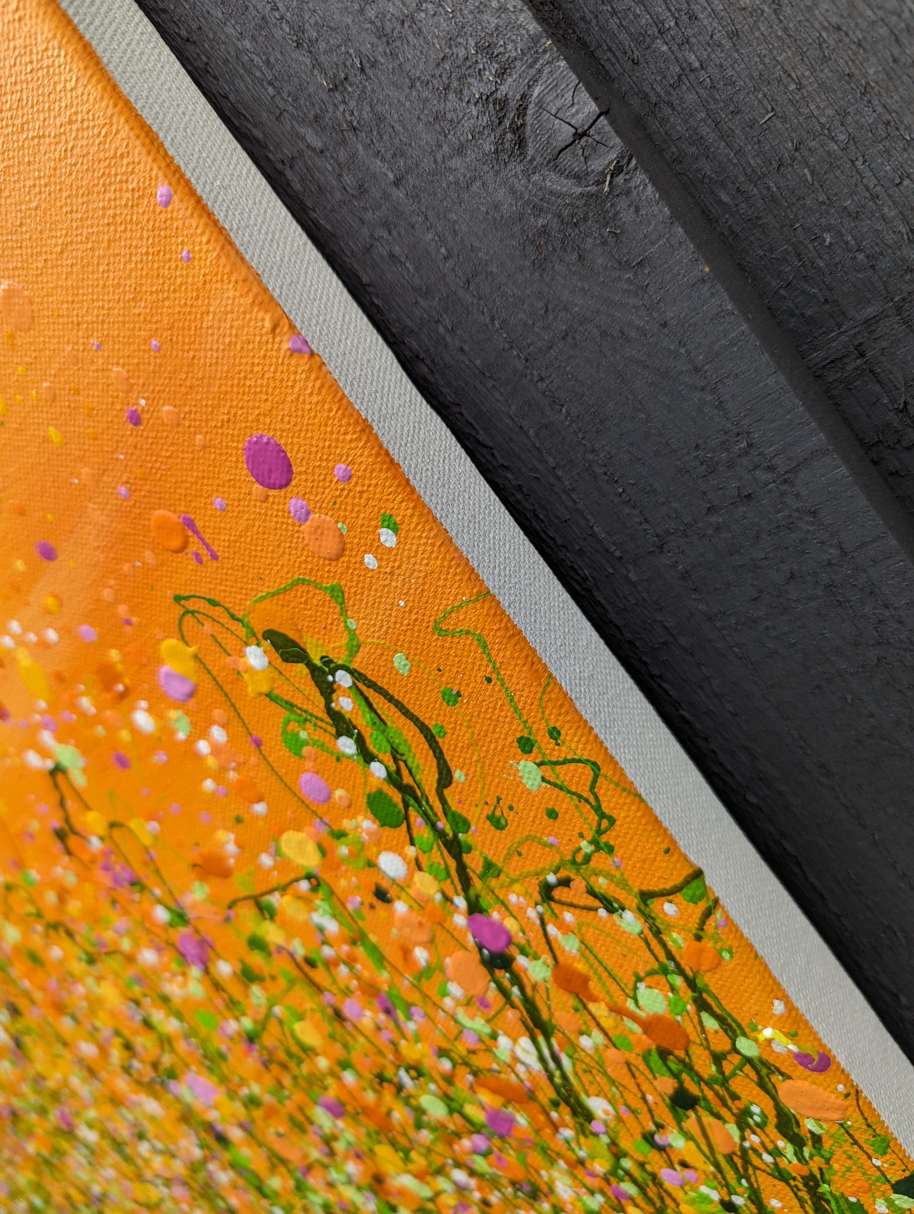Tangerine Dream #9, Original painting, Floral meadow, Nature - Yellow Landscape Painting by Lucy Moore
