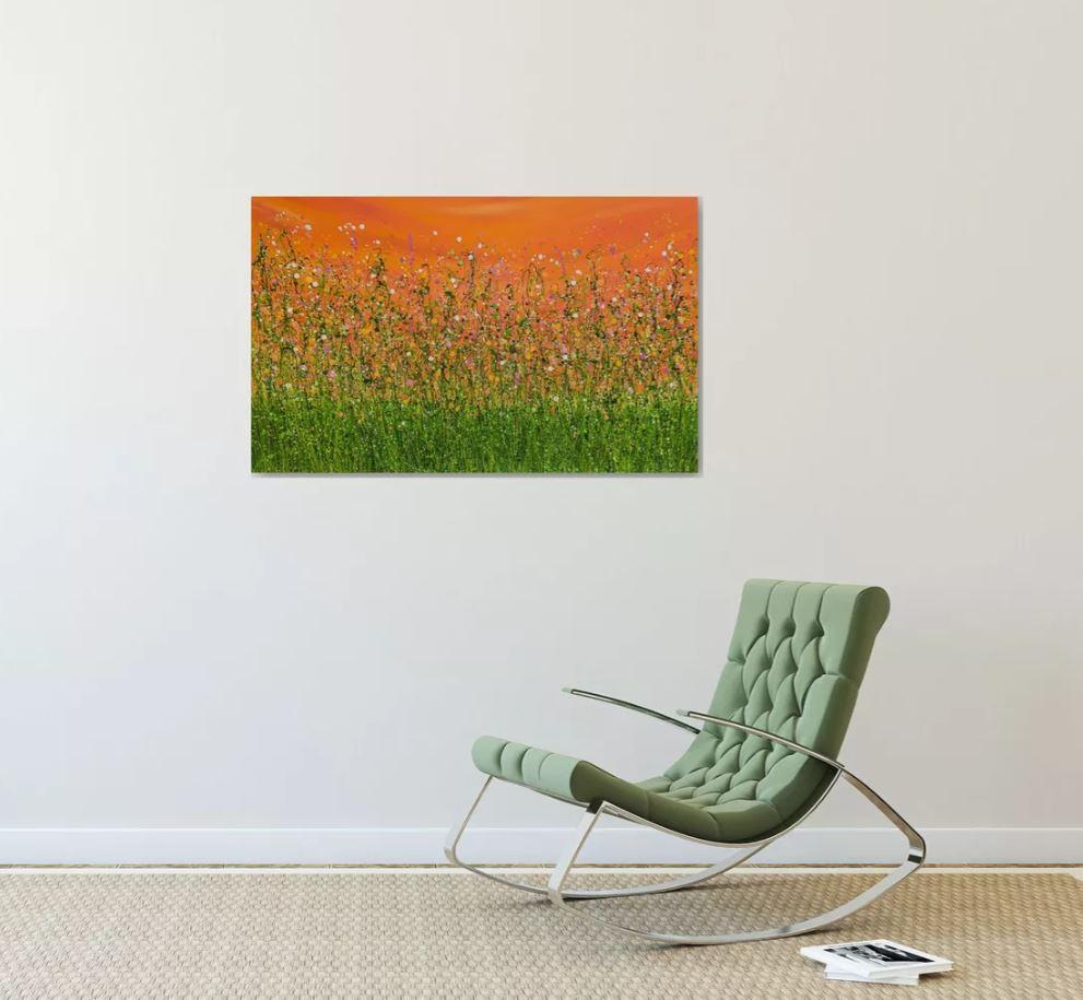 Tangerine Summer Dreaming, original painting, landscape, contemporary - Orange Landscape Painting by Lucy Moore