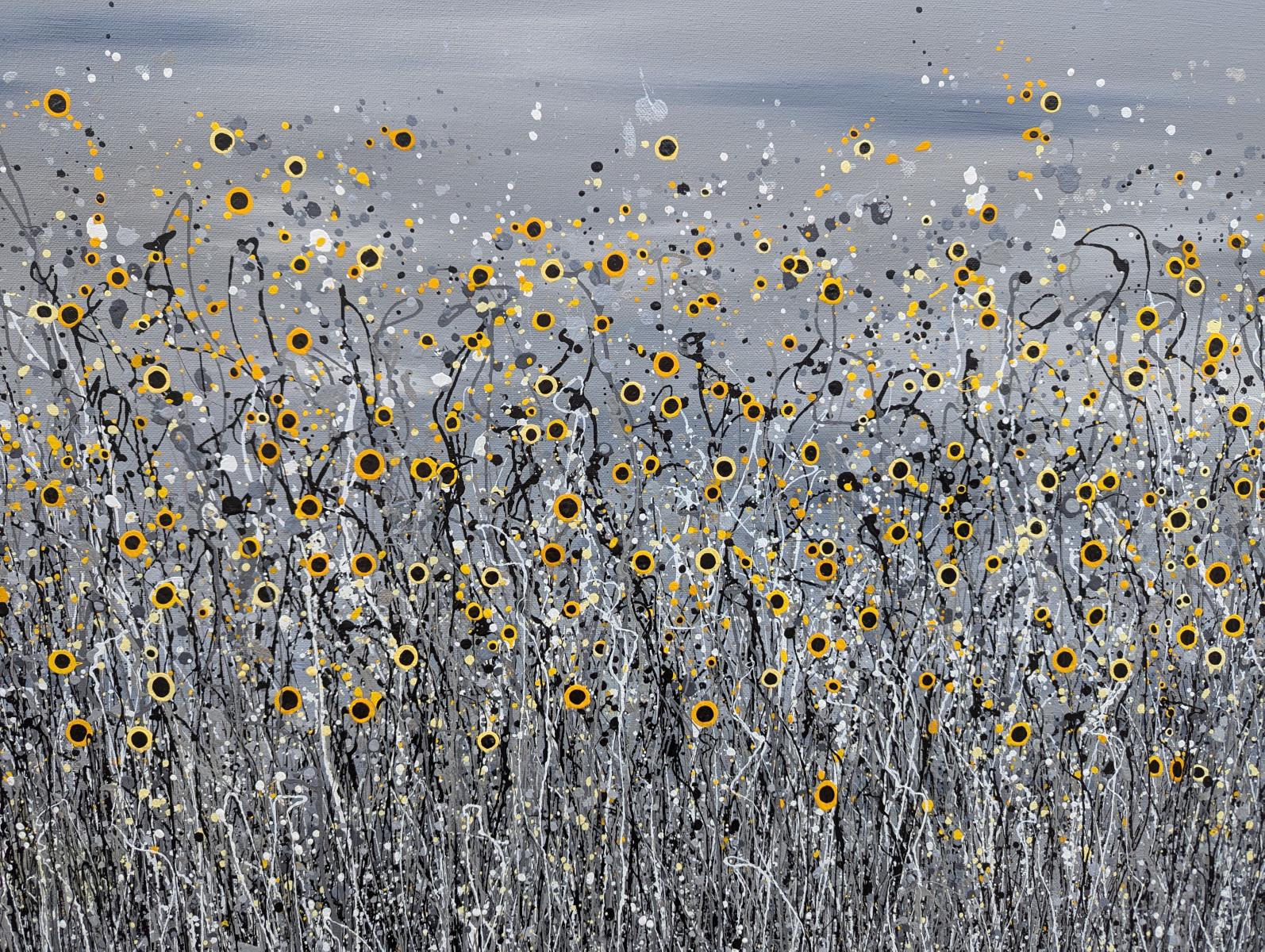 Le soleil se lèvera... Dans cette pièce, j'ai embrassé la beauté sauvage d'une prairie baignée par la chaleur du soleil. J'ai cherché à capturer la vitalité de la danse de la nature, en créant un paysage où la lumière et la vie s'entremêlent. Des
