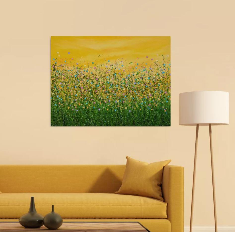 What Dreams May Come #3, Pintura original, Pradera floral, Naturaleza, Gris, Arte rojo 5