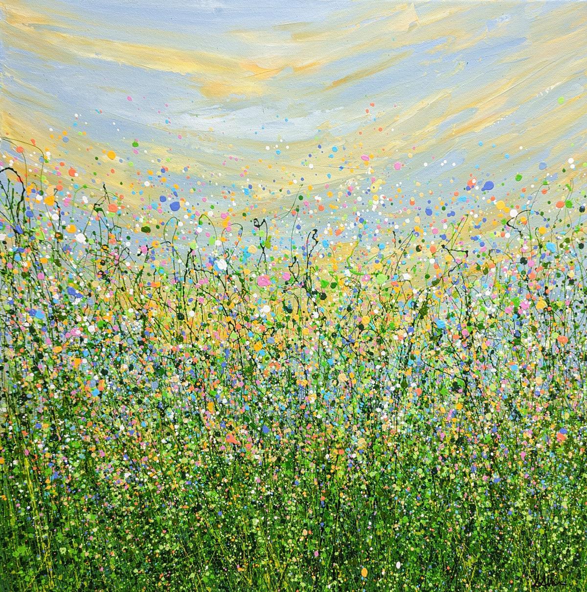 Landscape Painting Lucy Moore - Qu'est-ce que c'est que cette histoire ? Gloire du matin, peinture de prairie printanière, art paysager abstrait