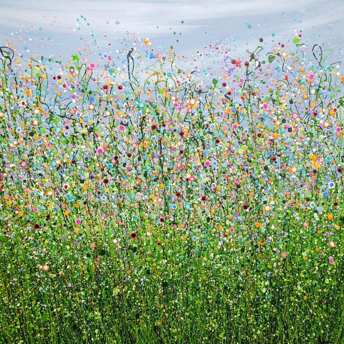 Wild Meadow Symphony #3 - An Original semi-abstract painting by Lucy Moore. Using her signature string grass technique and a colourful palette Lucy has created a semi-abstract twist to her classic meadow paintings, This piece would brighten any home