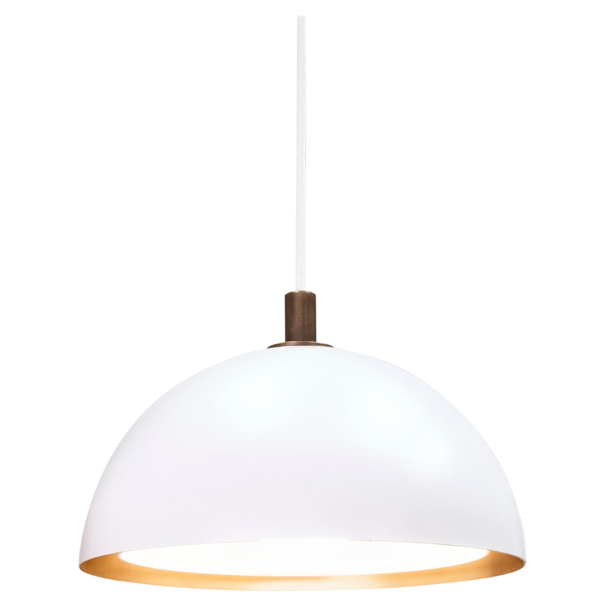 Lucy Pendant in Semi-Gloss White Powder Coat Satin Brass & Antique Brass Details For Sale