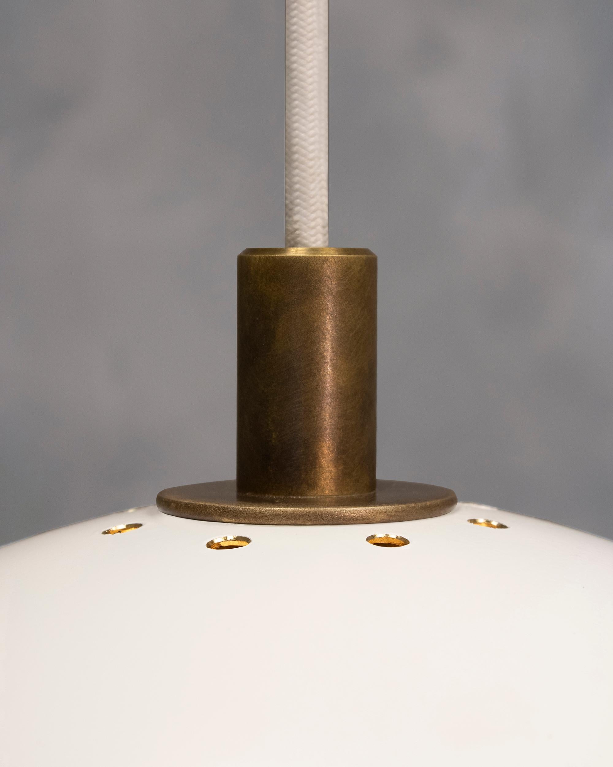 Other Lucy Pendant in Semi-Gloss White Powder Coat Satin Brass & Antique Brass Details For Sale