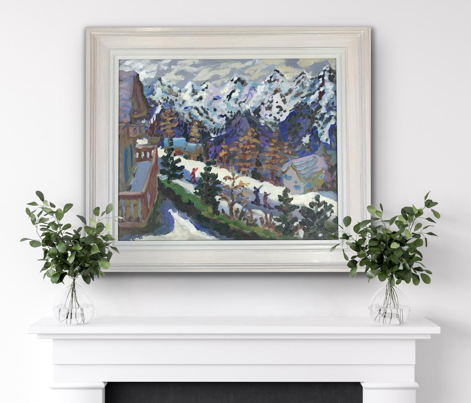 April Skiers, Nendaz, Switzerland, Skiing Art, Mountain Painting, Sports Art For Sale 2