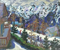 April Skiers, Nendaz, Switzerland, Skiing Art, Mountain Painting, Sports Art