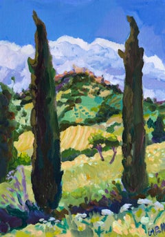 Casole D’elsa III, Italian Tuscan Landscape Painting, Impressionist Style Art