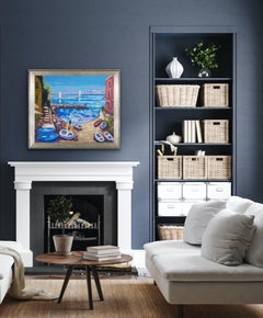 Giù le barche, Pittura originale italiana di paesaggio marino, Arte mediterranea