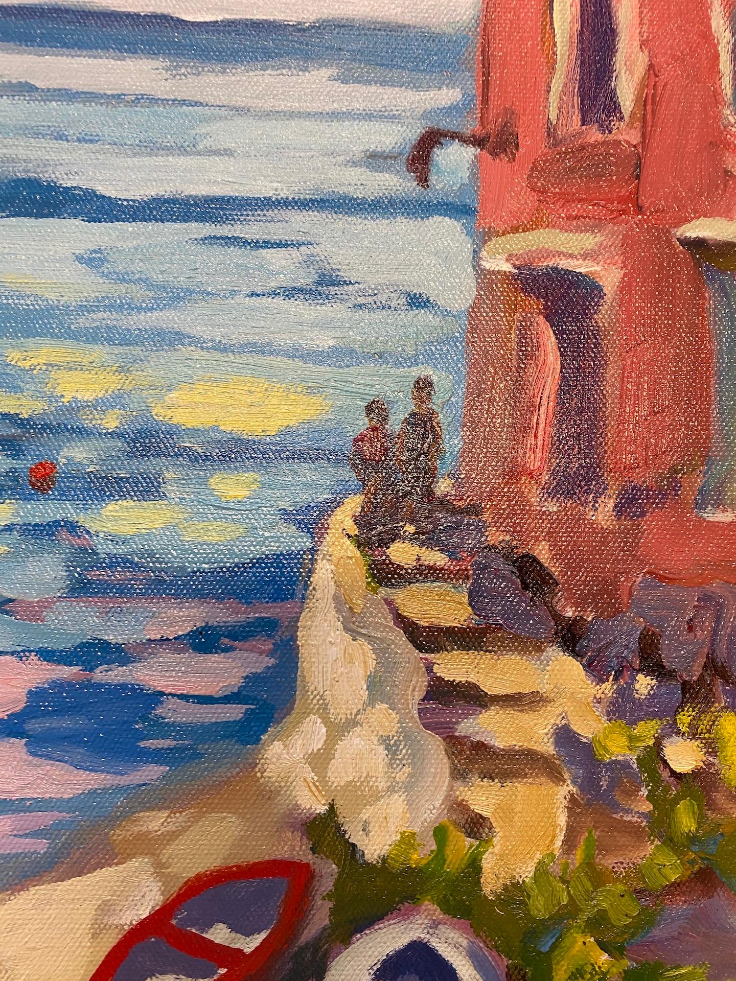 Down with the Boats (Duvet avec les bateaux), peinture italienne originale de paysage marin, art méditerranéen en vente 1