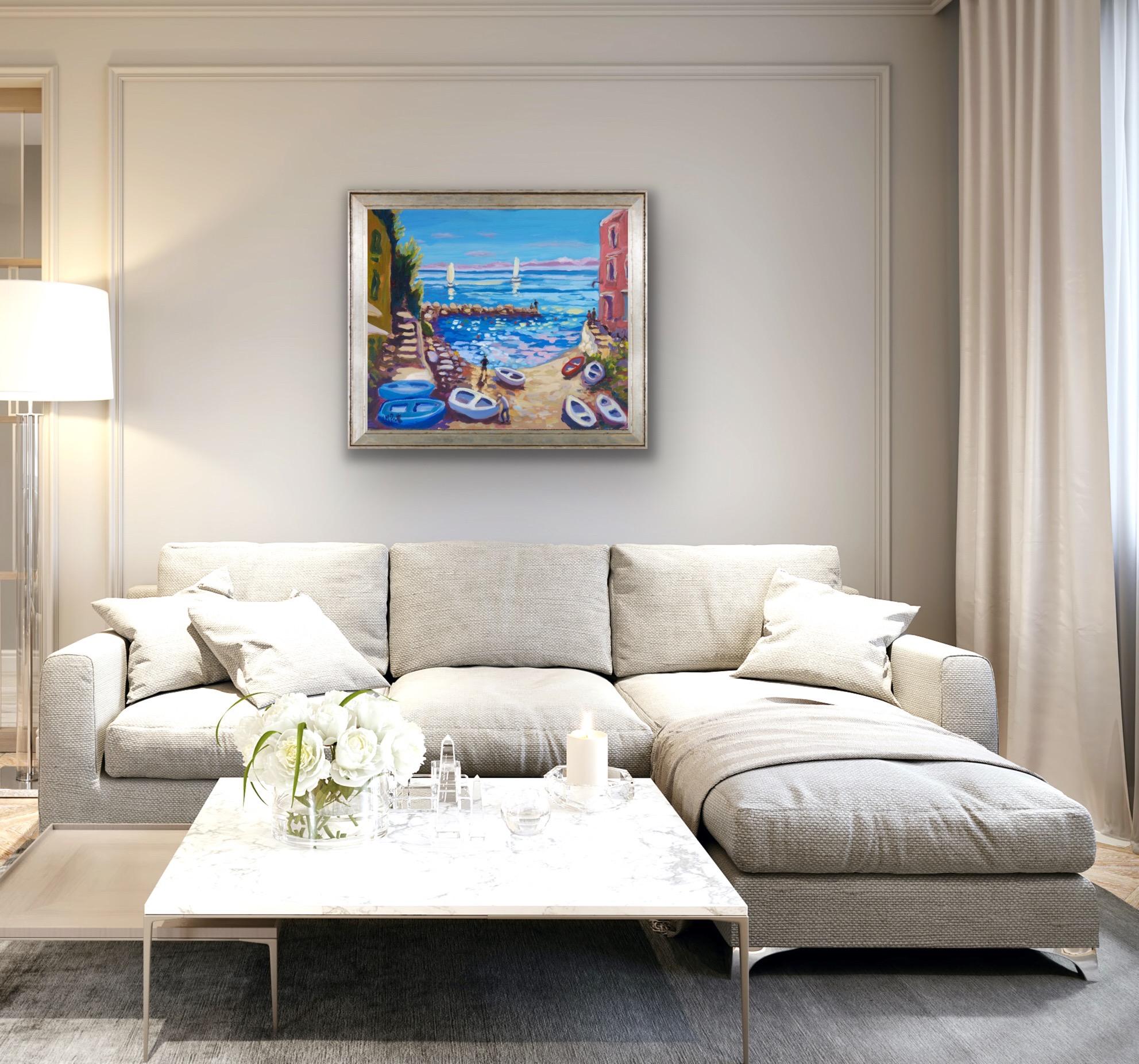 Down with the Boats, Original Italian Seascape Painting, Mediterranean Art For Sale 5