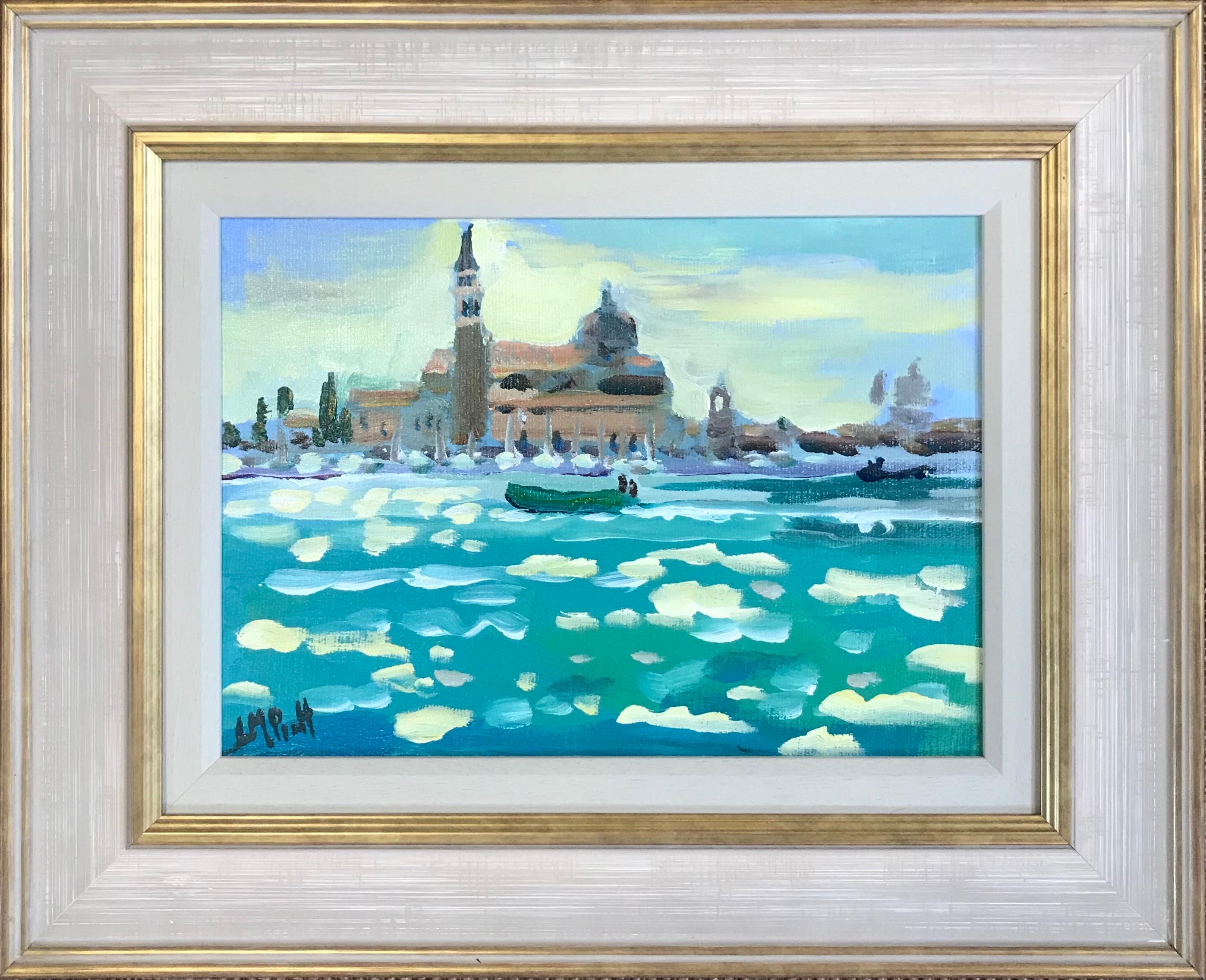 Góndolas en San Marcos, Venecia y Casole D'elsa III Dyptich, Cuadros originales - Painting de Lucy Pratt