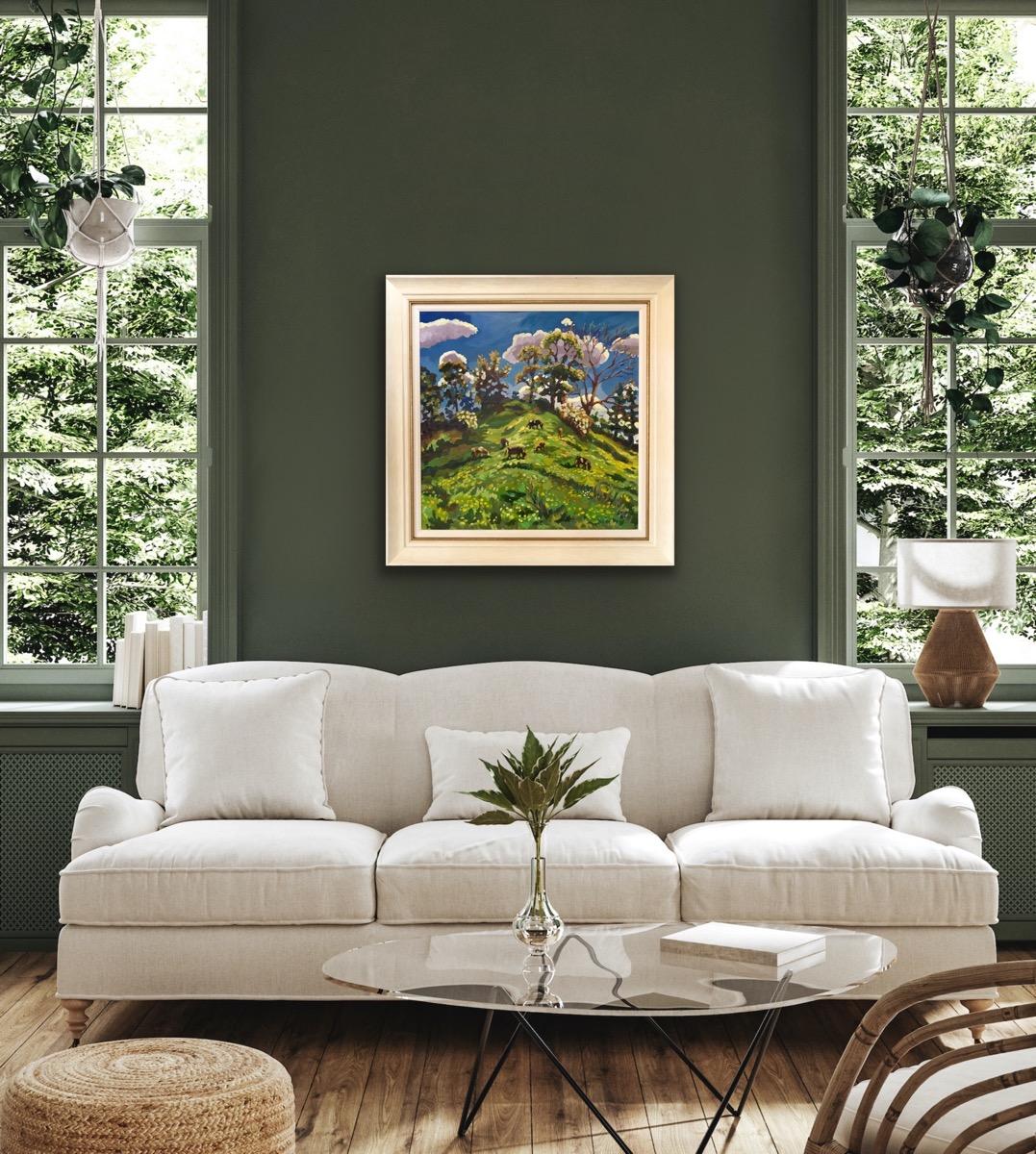 Grazers on the Motte and Bailey, Originalgemälde, Impressionistisch, Landschaft, Großbritannien – Painting von Lucy Pratt