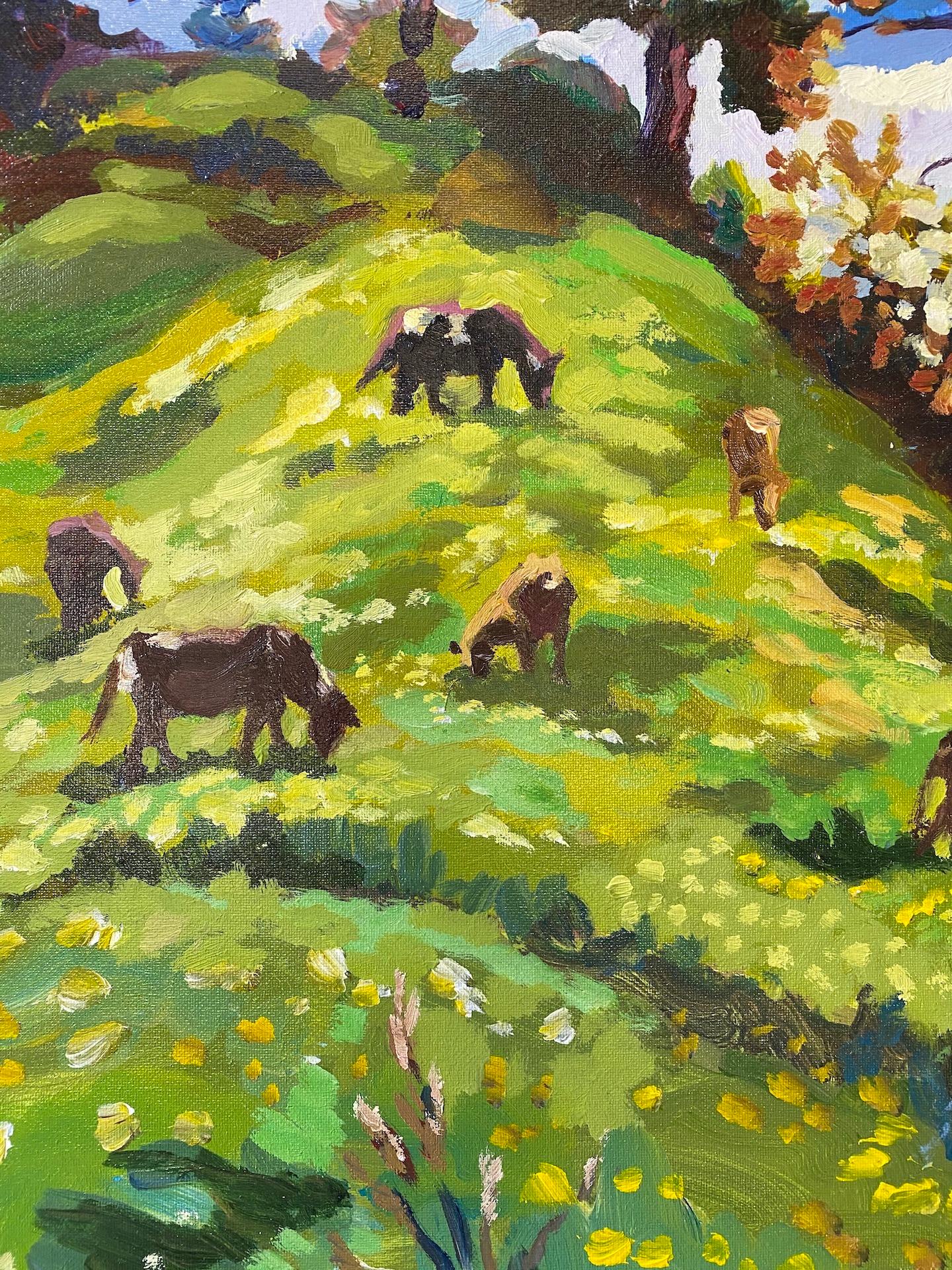 Pascoli sulla Motte e Bailey, Quadro originale, Impressionista, Paesaggio, Regno Unito in vendita 2