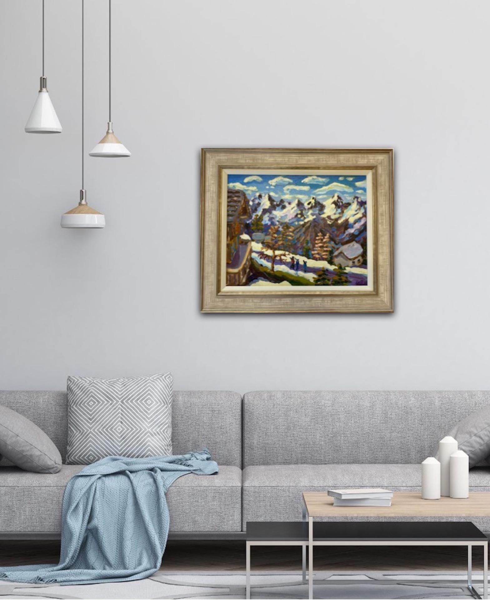 Lucy Pratt, Blue Lit Mountain Nendaz, Ski Mountain Art, Landscape Art For Sale 9