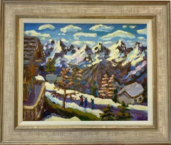 Lucy Pratt, Blue Lit Mountain Nendaz, Arte della montagna sciistica, Arte del paesaggio