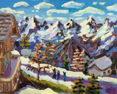 Lucy Pratt, Blue Lit Mountain Nendaz, Ski Mountain Art, Landscape Art