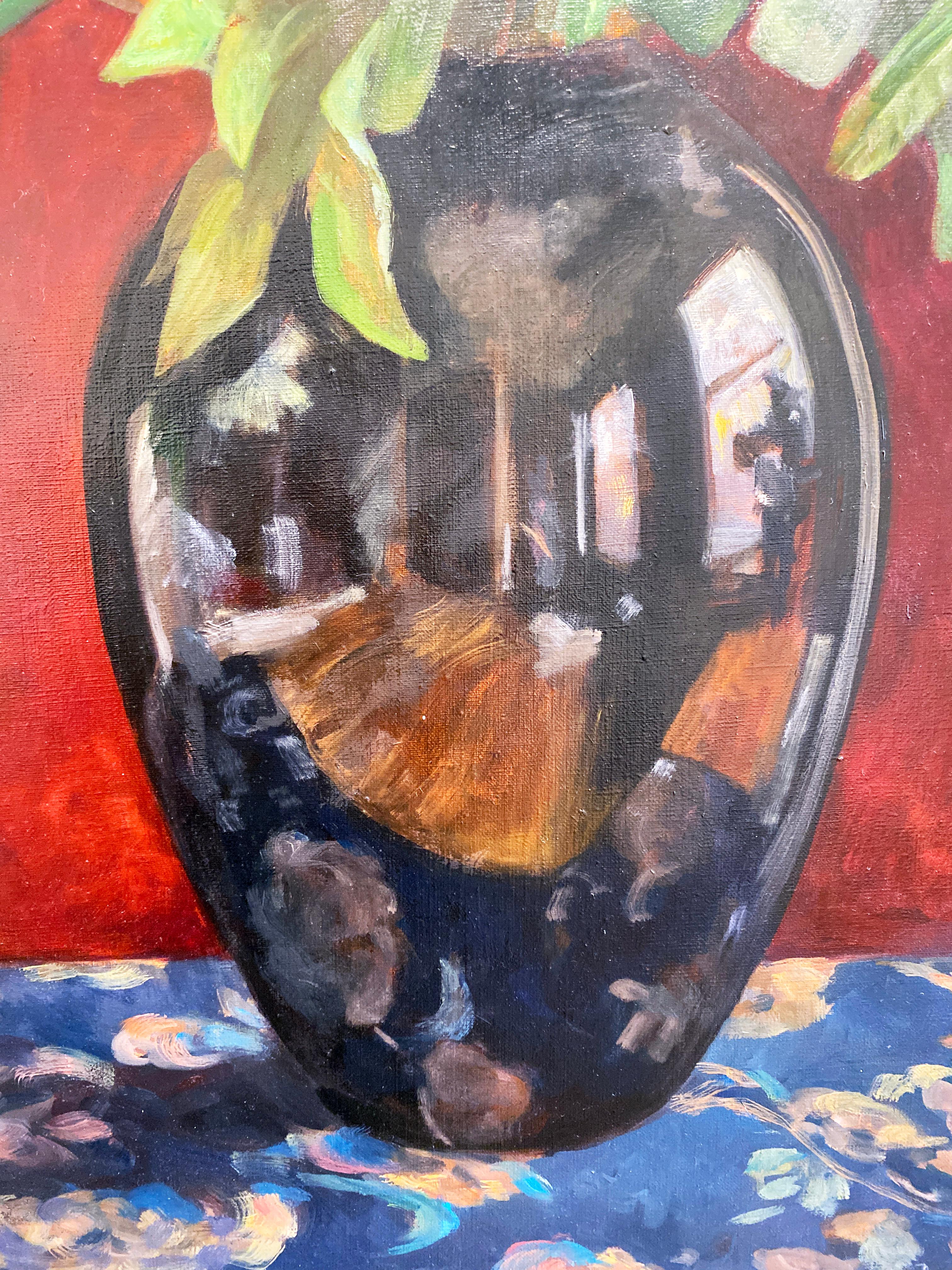 Still life painting by Lucy Reitzfeld, Arrangement with a black vase For Sale 6