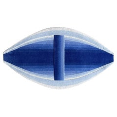 Lucy Rocks Modern Geometric Rug in Blue and White Silk and Wool by Jt. Pfeiffer