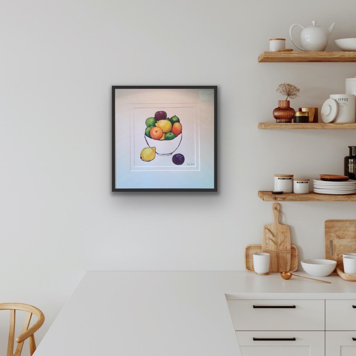 Citrus Bowl with plums, Original painting, fruit,  still life  For Sale 2