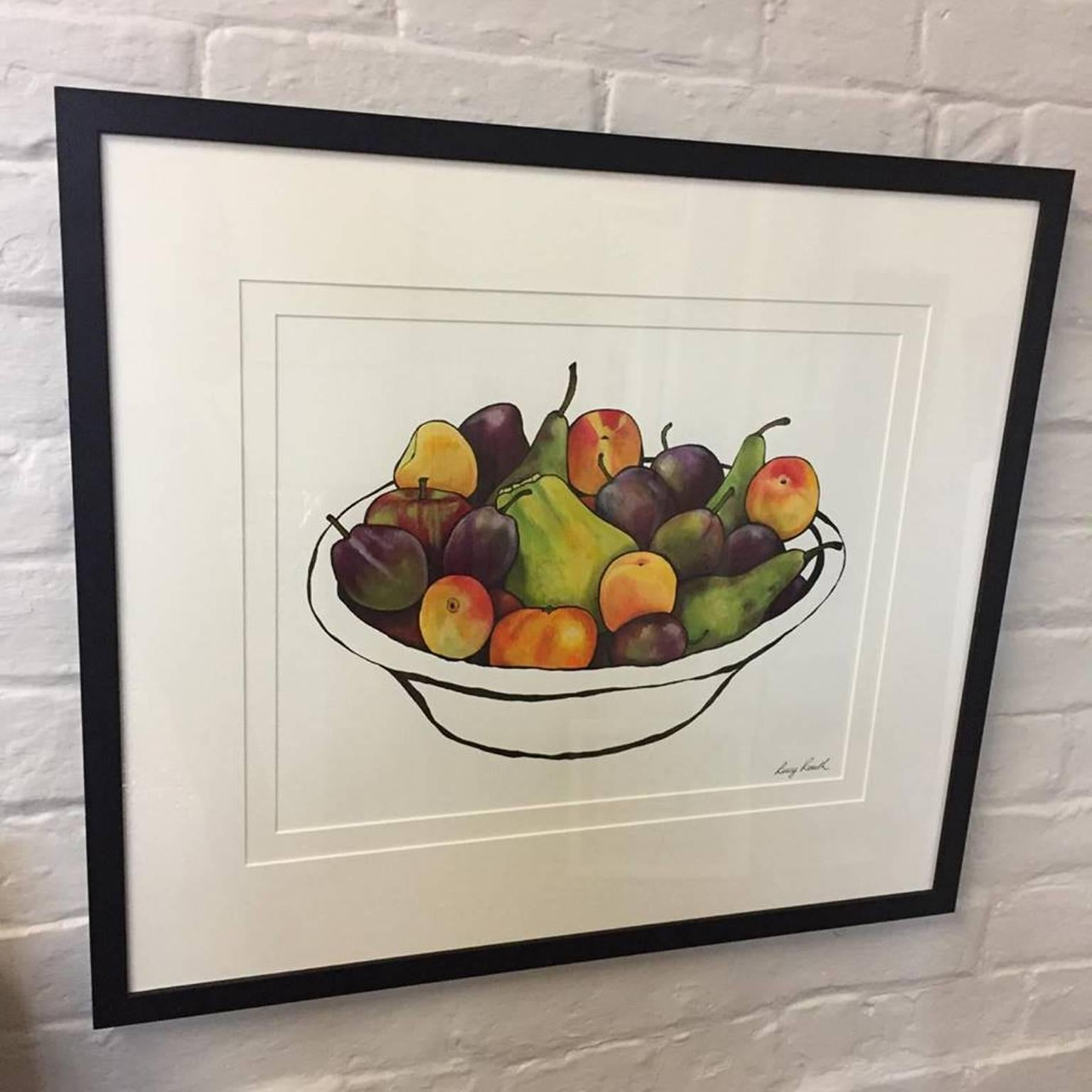 Fruit Bowl with Papaya - Painting by Lucy Routh