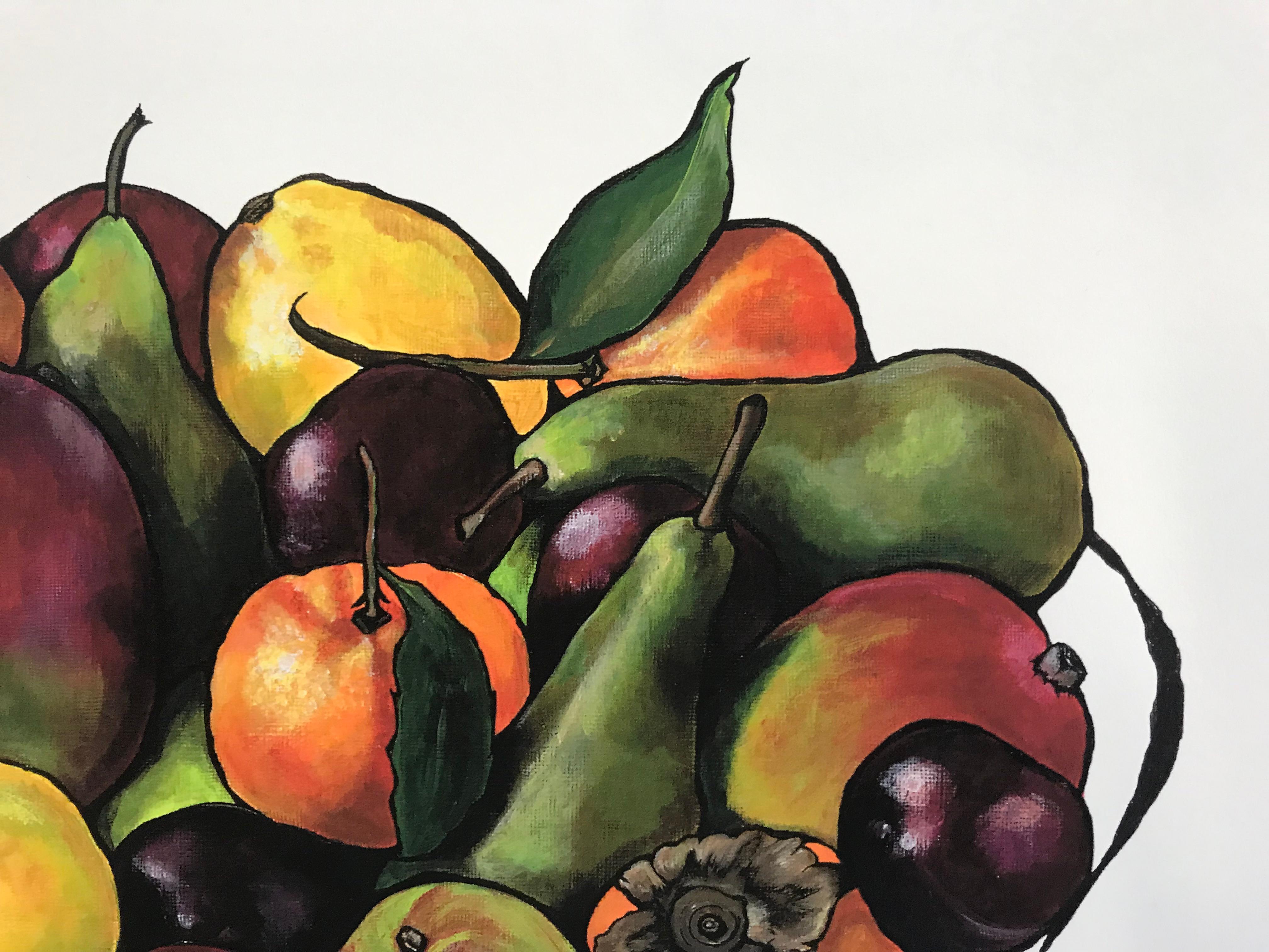 A colourful bowl of fruit against a white background. A giclée print of Lucy Routh's original painting.

Bold, bright and fresh with a sense of space and simplicity. This is  Lucy Routh comments 