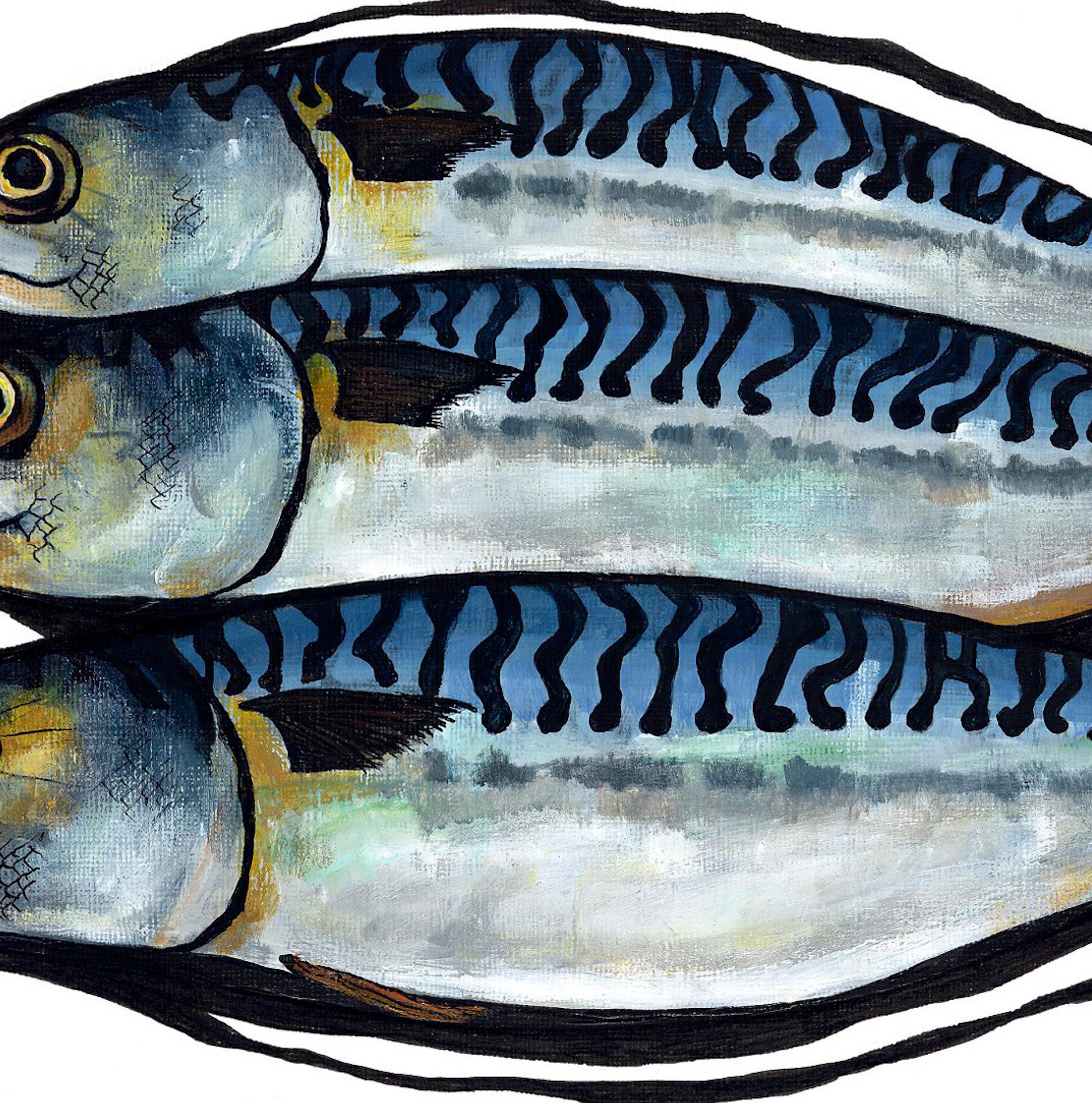 Lucy Routh, Three Mackerel, Limited Edition Print, Contemporary Still Life Art 1
