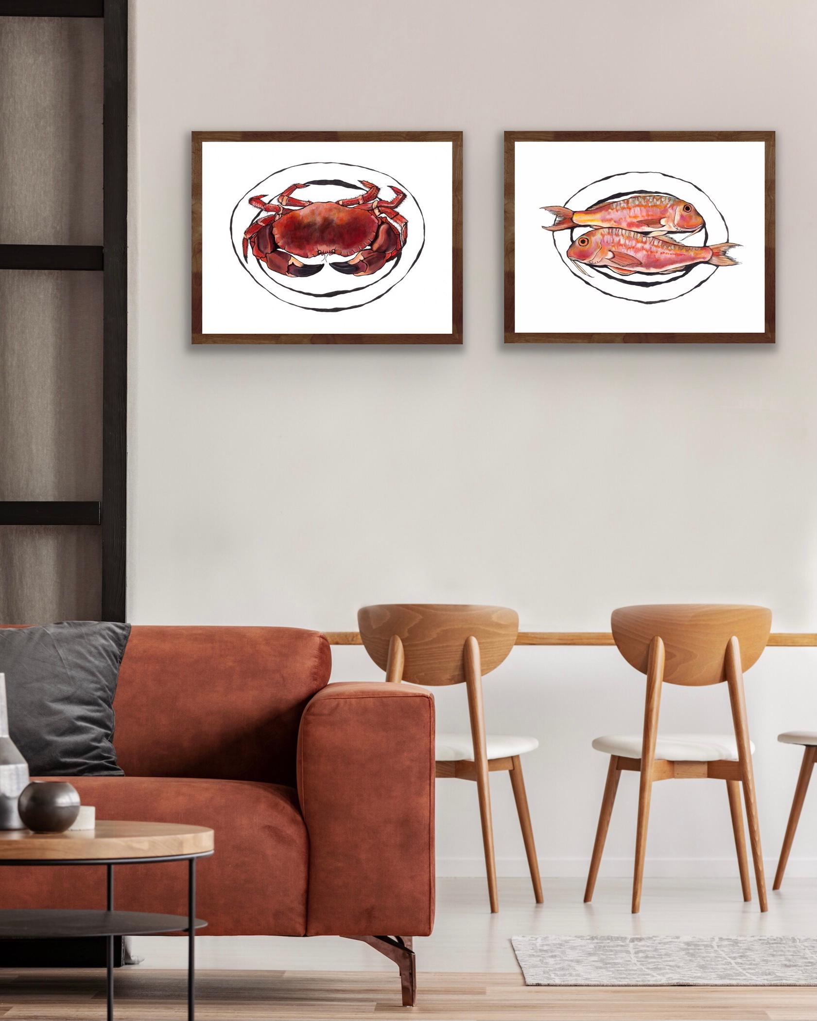 Red Mullet and Crab Diptych - Contemporary Print by Lucy Routh