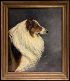 Portrait Of Champion Collie Dog Oil Painting Fine Antique English Oil Painting