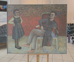 Balthus in einem Sessel - 20. Jahrhundert, Öl figuratives Gemälde, Innenseite, verlammt