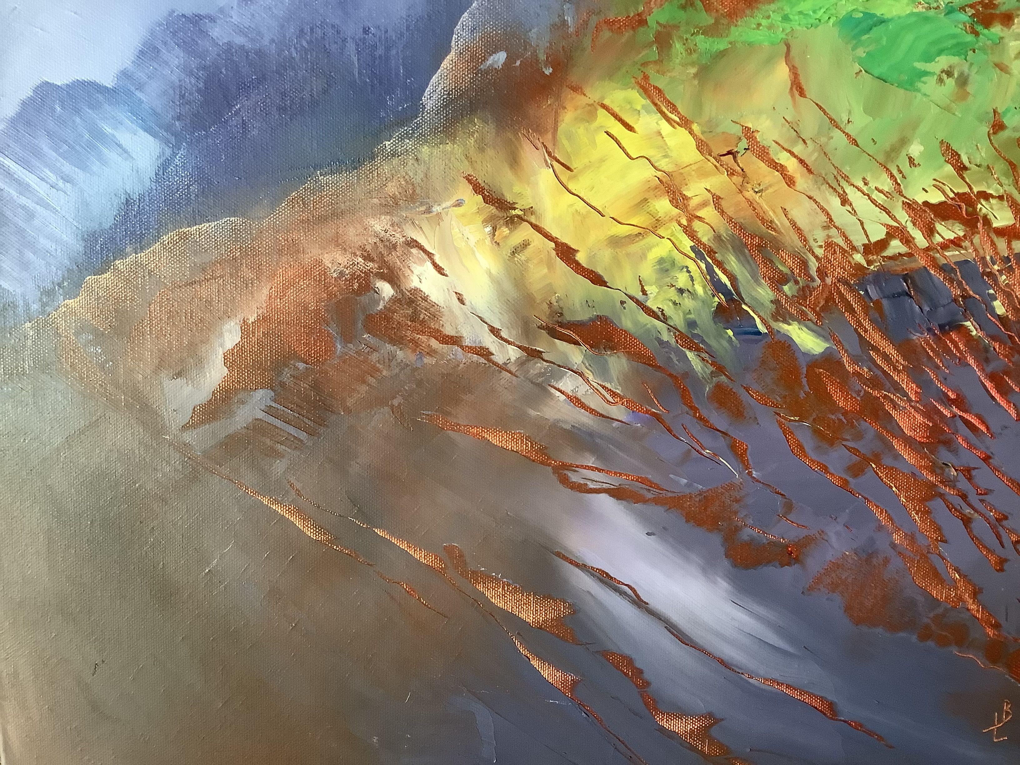 Es ist nur eine Fantasie in blauen und gelben Farben. Berge von Zypern. Die Künstlerin verwendet hier ihre einzigartige Technik und ihren Stil. :: Malerei :: Abstrakter Expressionismus :: Dieses Werk wird mit einem offiziellen, von der Künstlerin