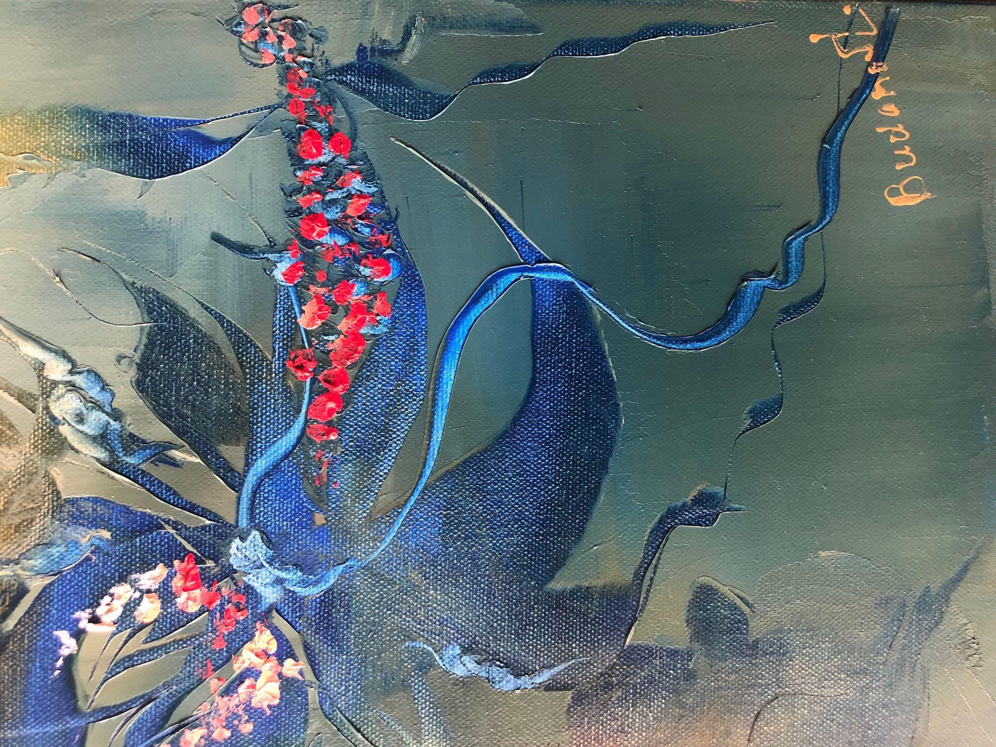 Una nuova opera di Ludmila Budanov è stata realizzata con la sua tecnica unica, ma questa volta in colori pastello completamente nuovi, come se si trattasse di tinte pastello. I petali di piante e fiori fantastici si intrecciano, germogliano, si