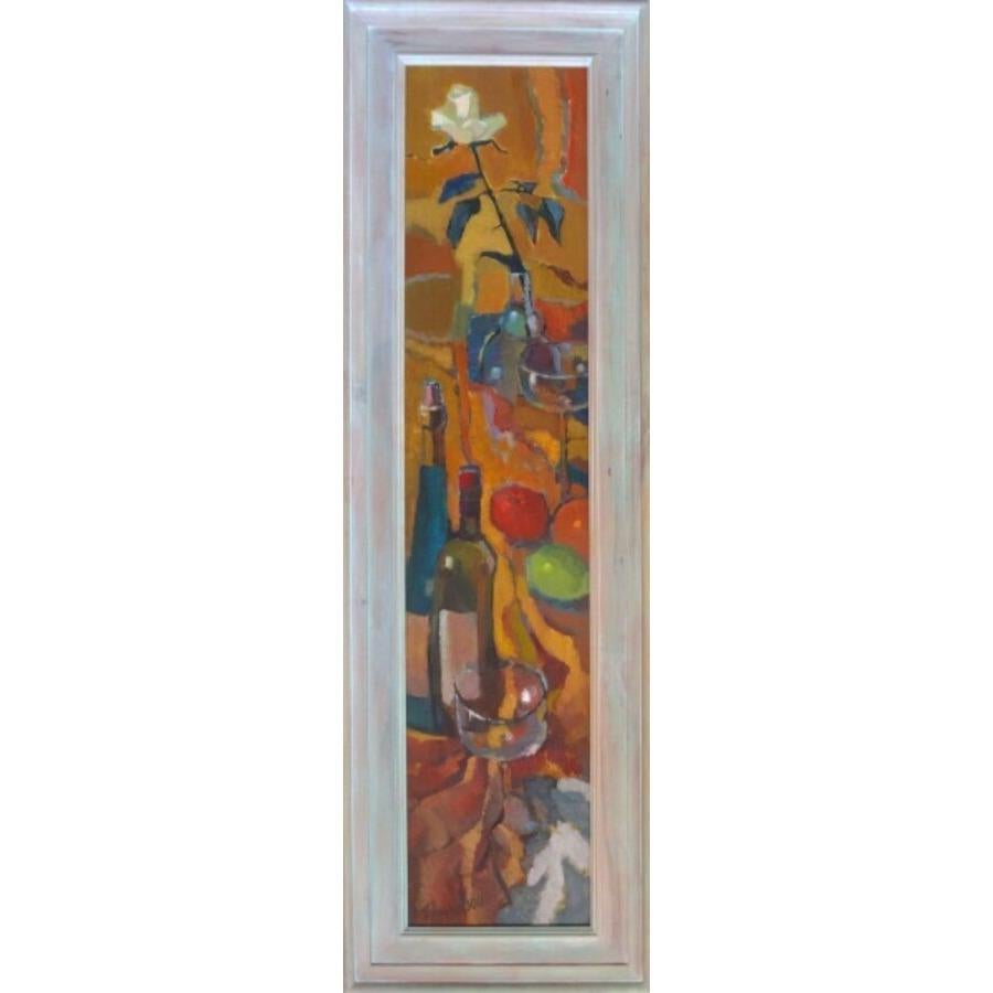 Still life with rose. 2000. Oil on cardboard, 122x27.5 cm - Painting by Ludmila Perec