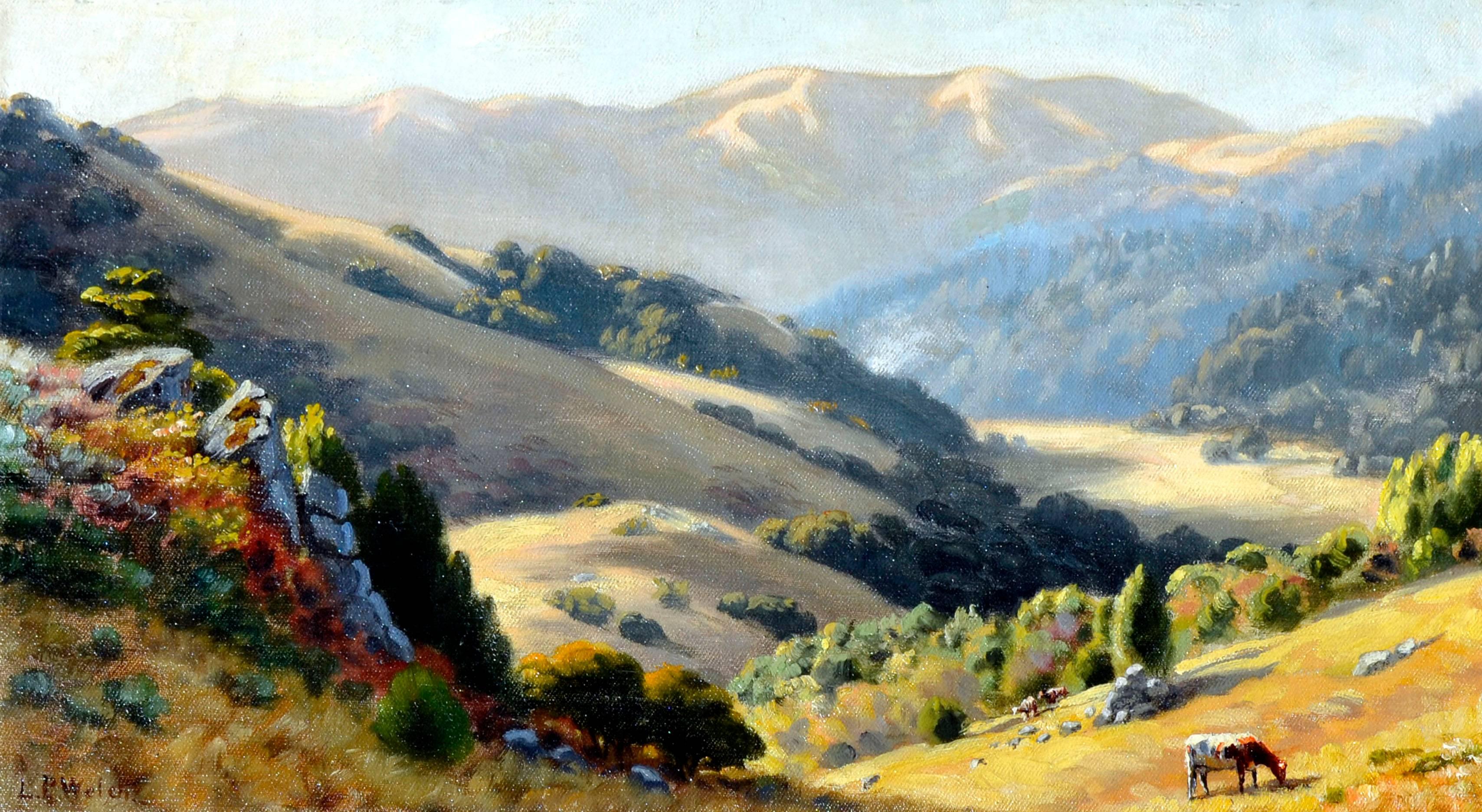Mt. Tamalpais and the Marin Hills with Cows, Ludmilla Welch 1898 - Painting by Ludmilla Pilat Welch