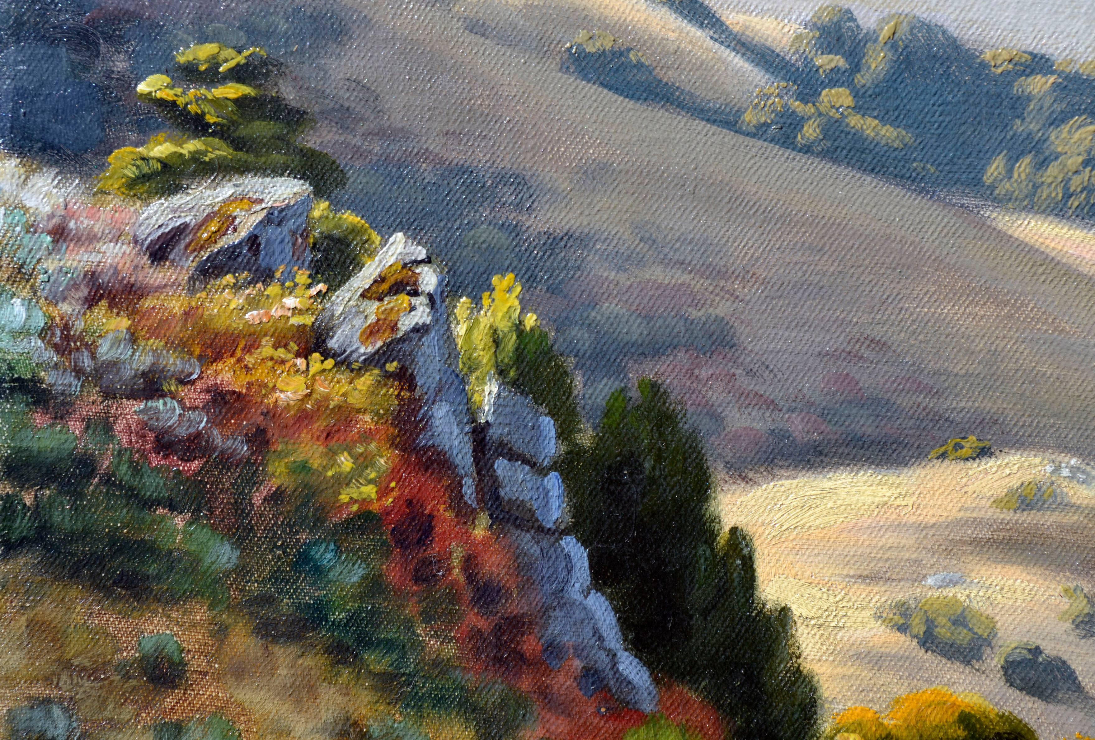 Mt. Tamalpais and the Marin Hills with Cows, Ludmilla Welch 1898 - American Impressionist Painting by Ludmilla Pilat Welch