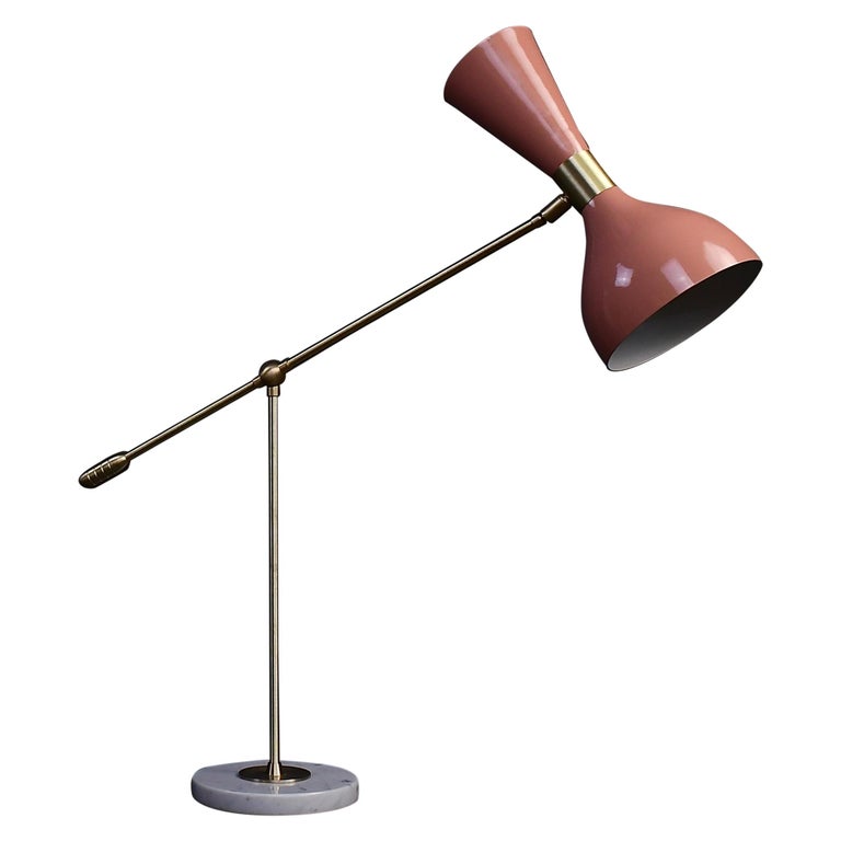 Ludo Desk Lamp or Table Lamp in Pink Enamel and Brass by Blueprint Lighting For Sale