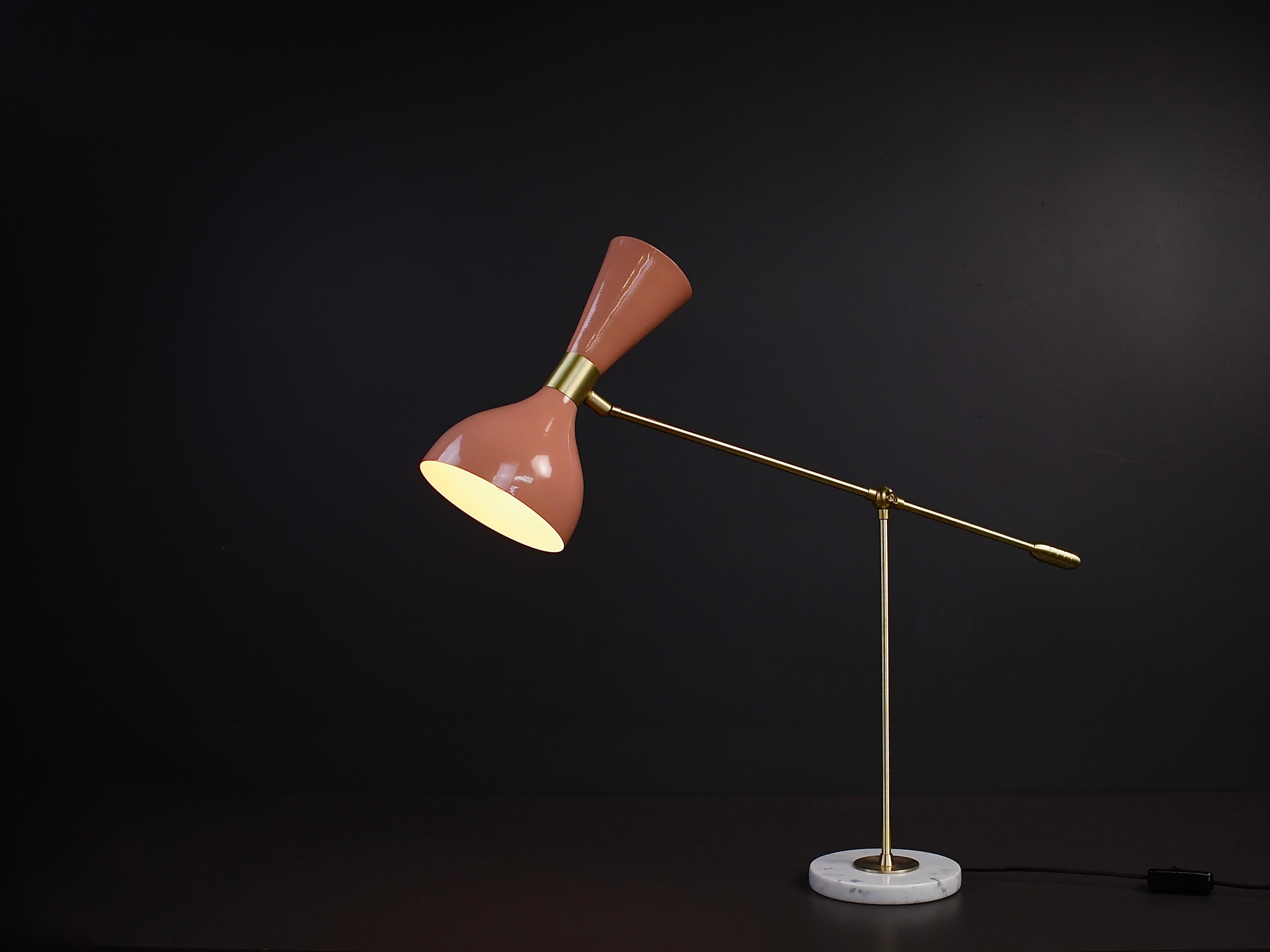 Contemporary Ludo Desk Lamp or Table Lamp in Pink Enamel and Brass by Blueprint Lighting
