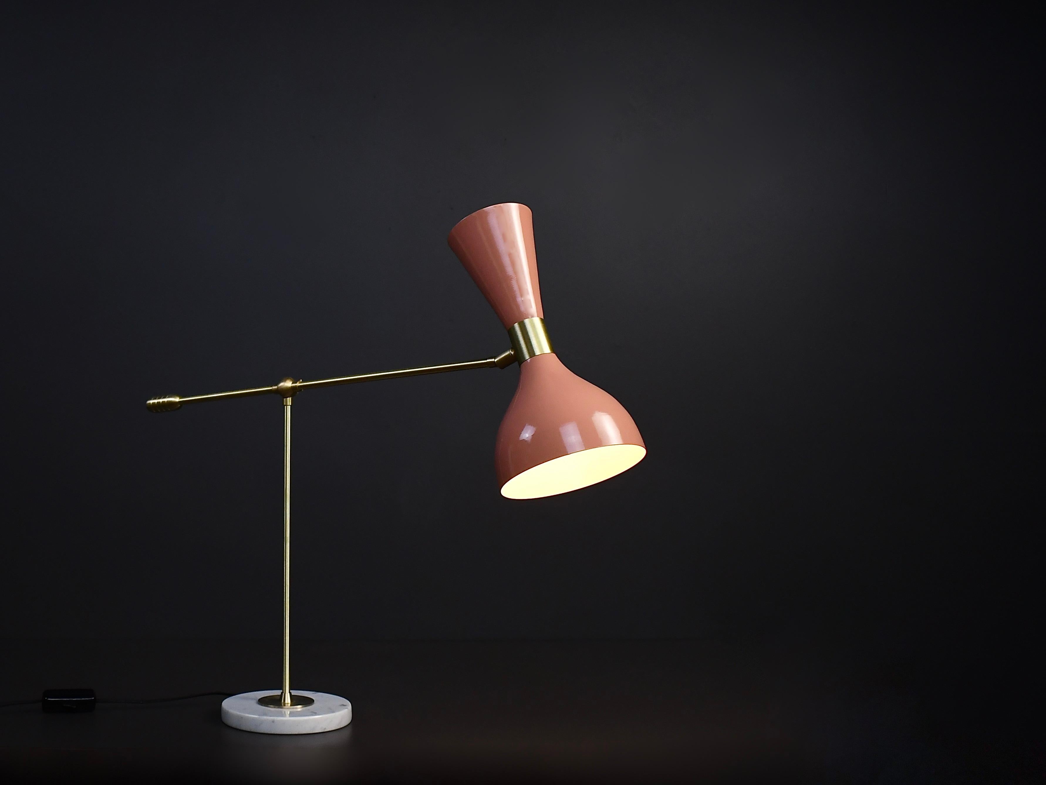 Ludo Desk Lamp or Table Lamp in Pink Enamel and Brass by Blueprint Lighting 1