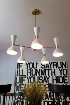 PETITE LUDO Chandelier in White Enamel, Brass by Blueprint Lighting, NYC