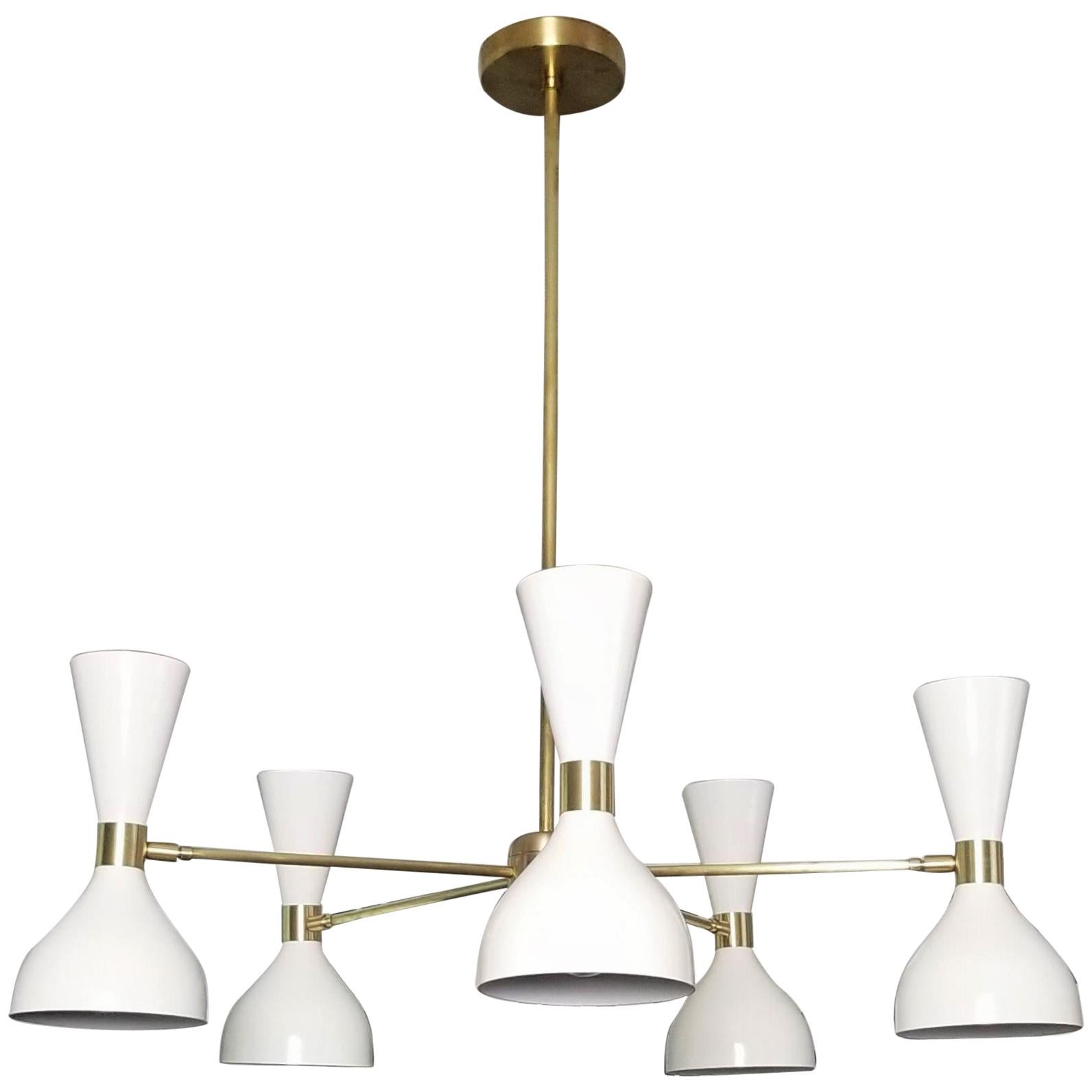 PETITE LUDO Chandelier in White Enamel, Brass by Blueprint Lighting, NYC For Sale