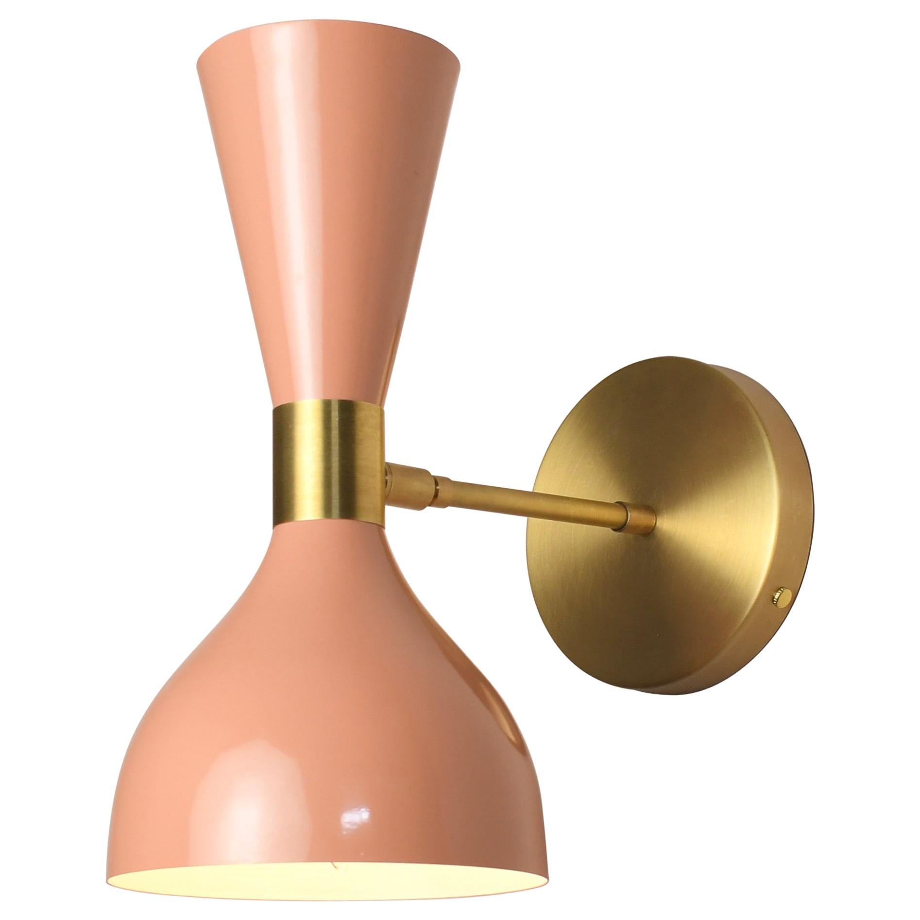 Ludo Wall Sconce in Brass and Blush Enamel, Handmade by Blueprint Lighting 