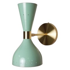 LUDO Wall Sconce in Brass and Mint Green Enamel Handmade, Blueprint Lighting NYC