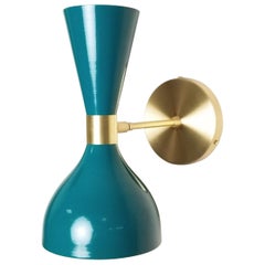 Ludo Wall Sconce in Brass, Teal Enamel, Handmade by Blueprint Lighting NYC