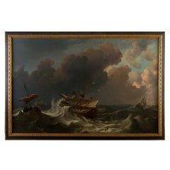 Antique Ludolf Backhuysen (1630-1708) "Ships in a Storm", 1694