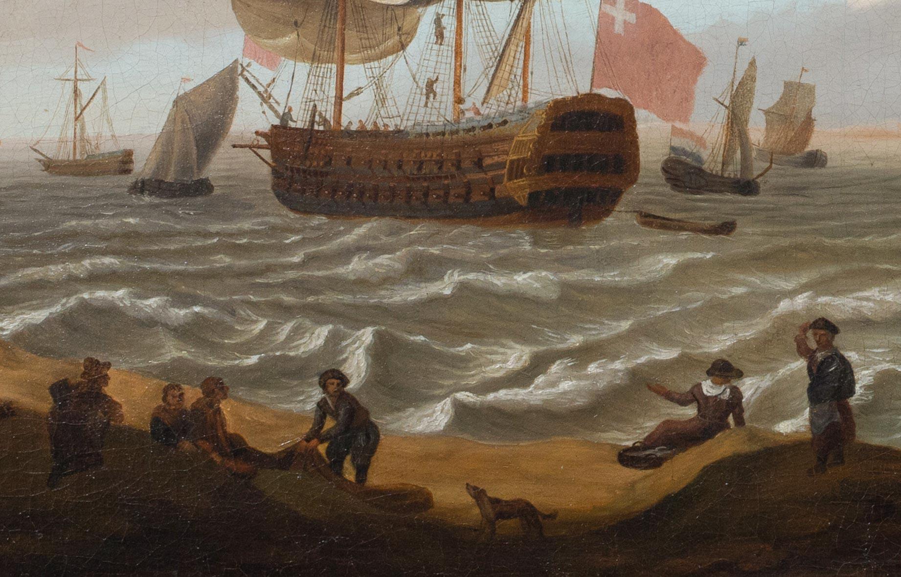 Dutch Fishing Boats & Naval Ships Offshore, 17th Century   For Sale 1