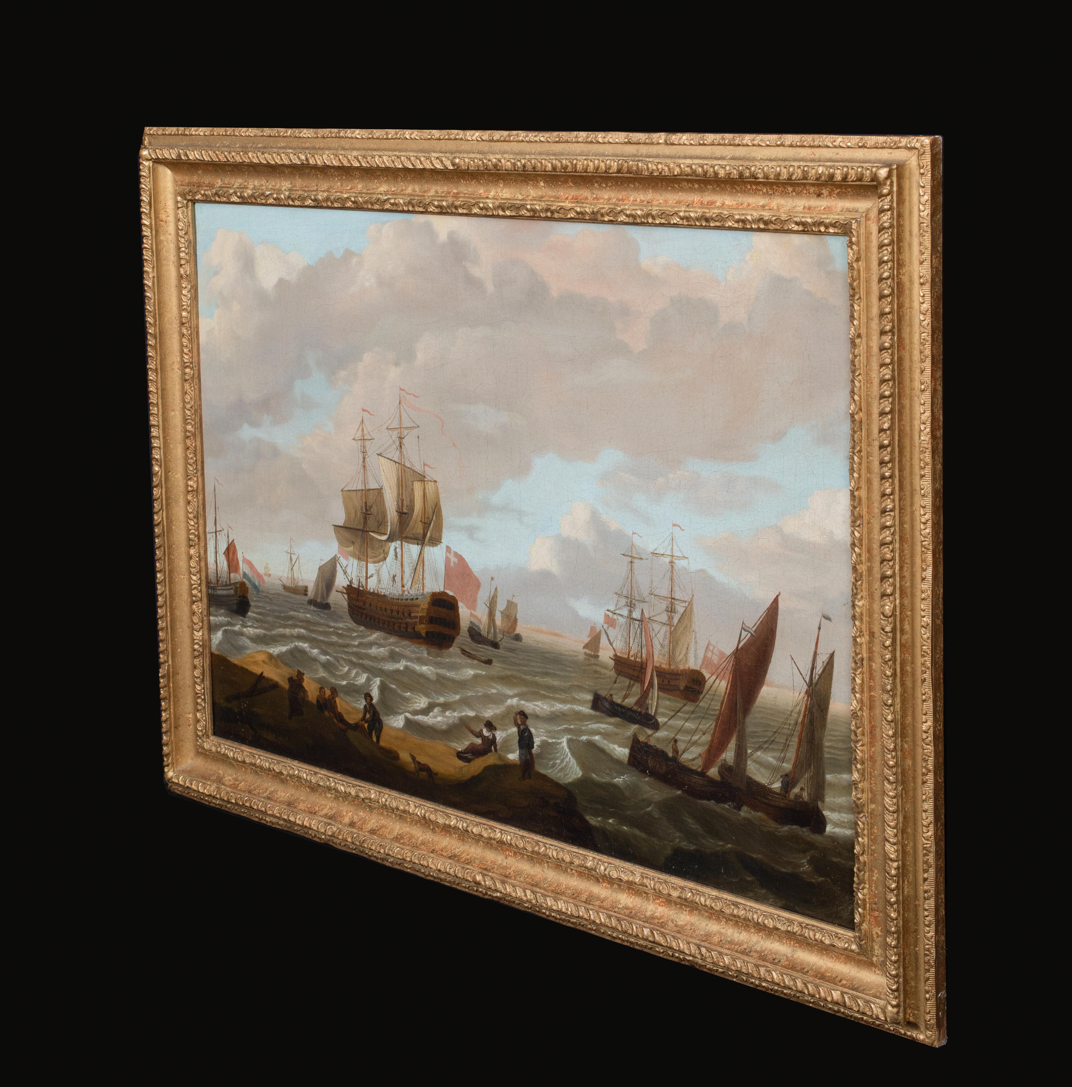 Dutch Fishing Boats & Naval Ships Offshore, 17th Century   For Sale 2