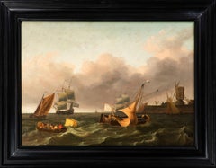 Dutch Coastal Vessels and a Merchantman Off a Harbour Mouth
