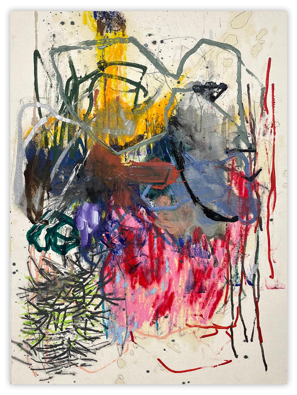 Abstract Painting di Ludovic Dervillez - Uomo pollo (Pittura astratta)