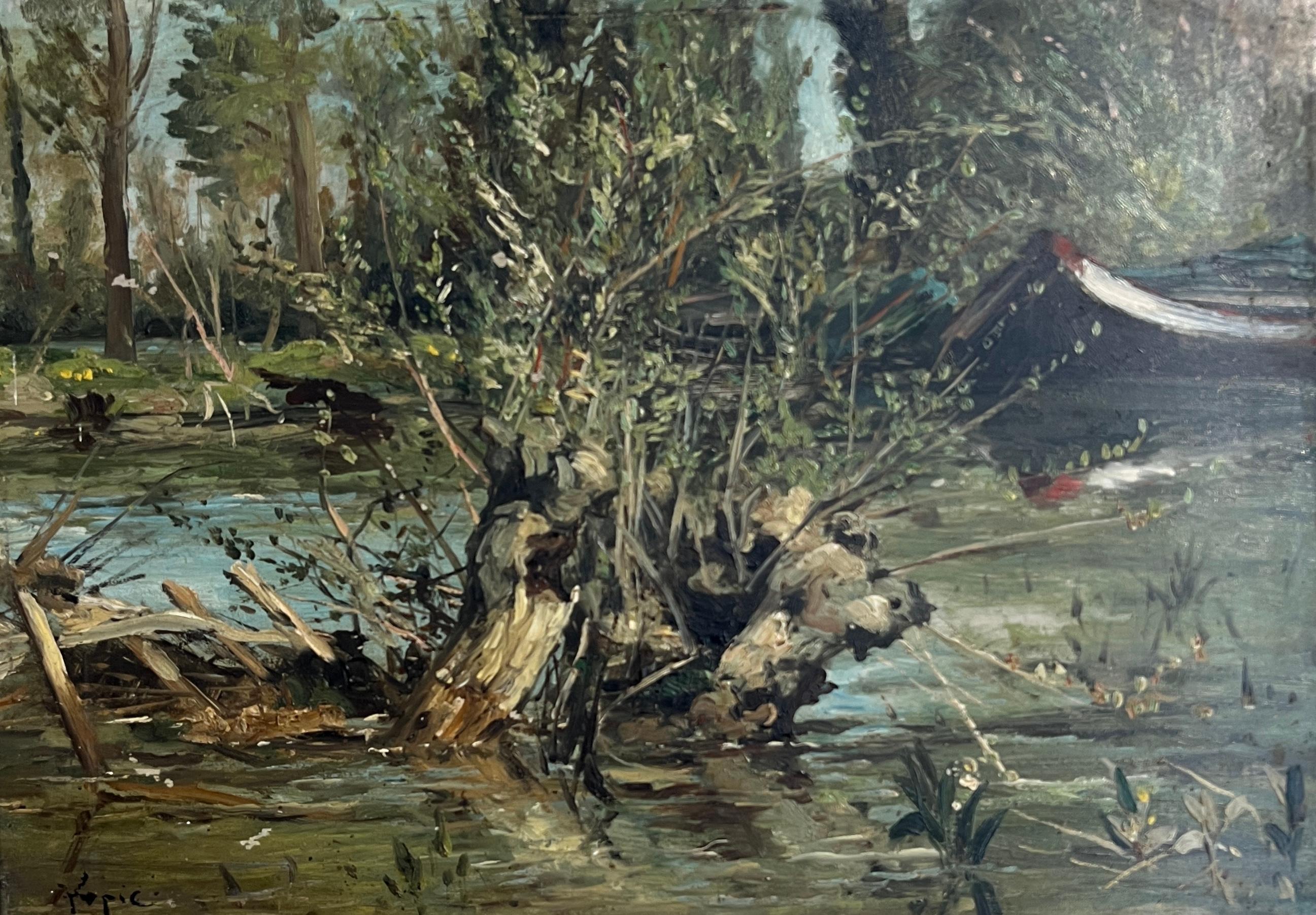 Landscape Painting Ludovic Napoléon Lepic - Petit bateau
