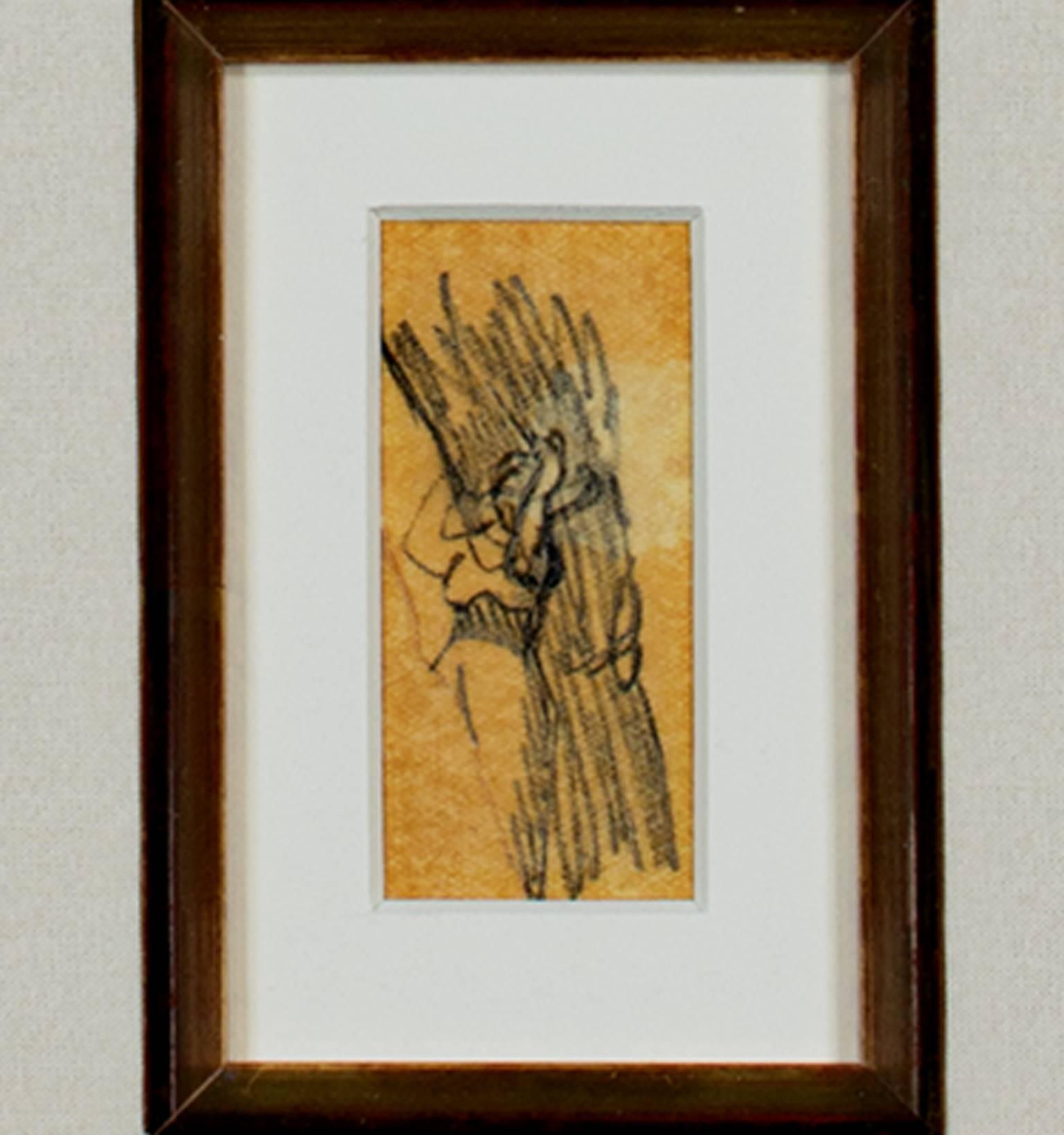 "Donna che porta rami di Wood" è un disegno originale a matita di Ludovic-Rodo Pissarro. Raffigura una giovane donna che svolge lavori agricoli. È incorniciato in una cornice a mano in foglia d'oro che presenta alcune piccole aree danneggiate. 

2"